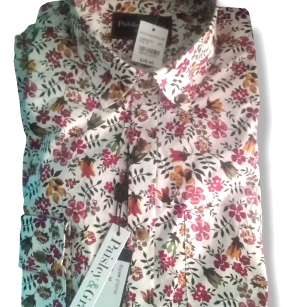 Mens long sleeve button down dress shirt w flower all over print